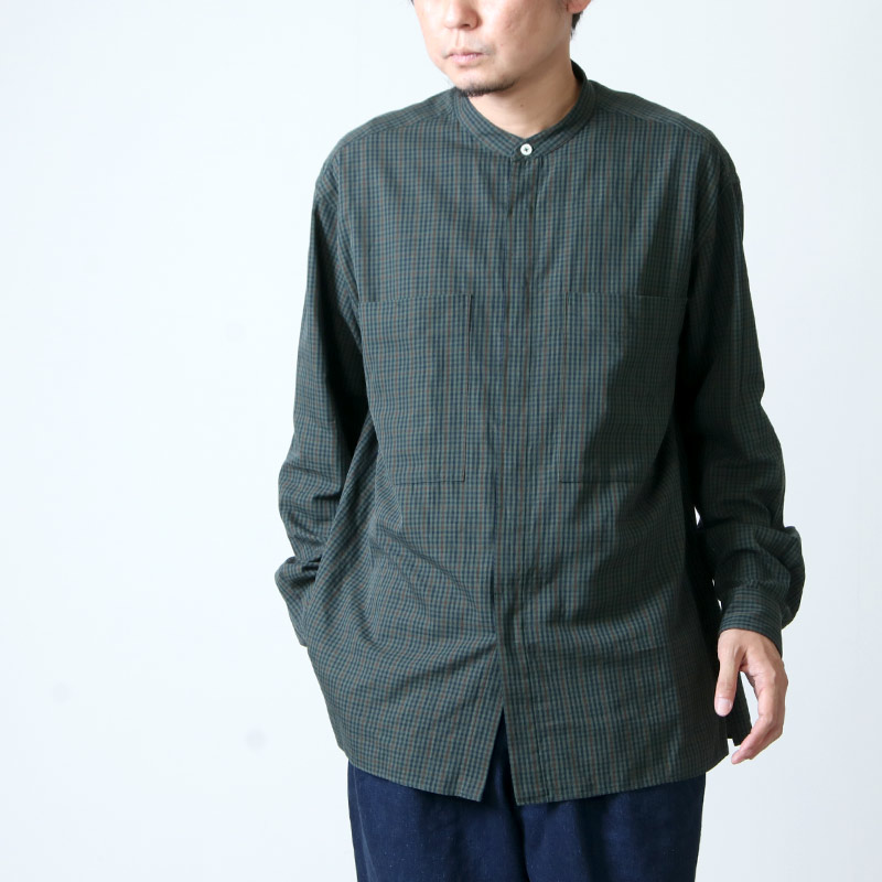 unfil (アンフィル) washed brushed cotton band colloar shirt