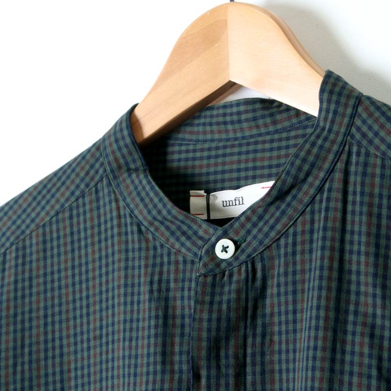 unfil (アンフィル) washed brushed cotton band colloar shirt